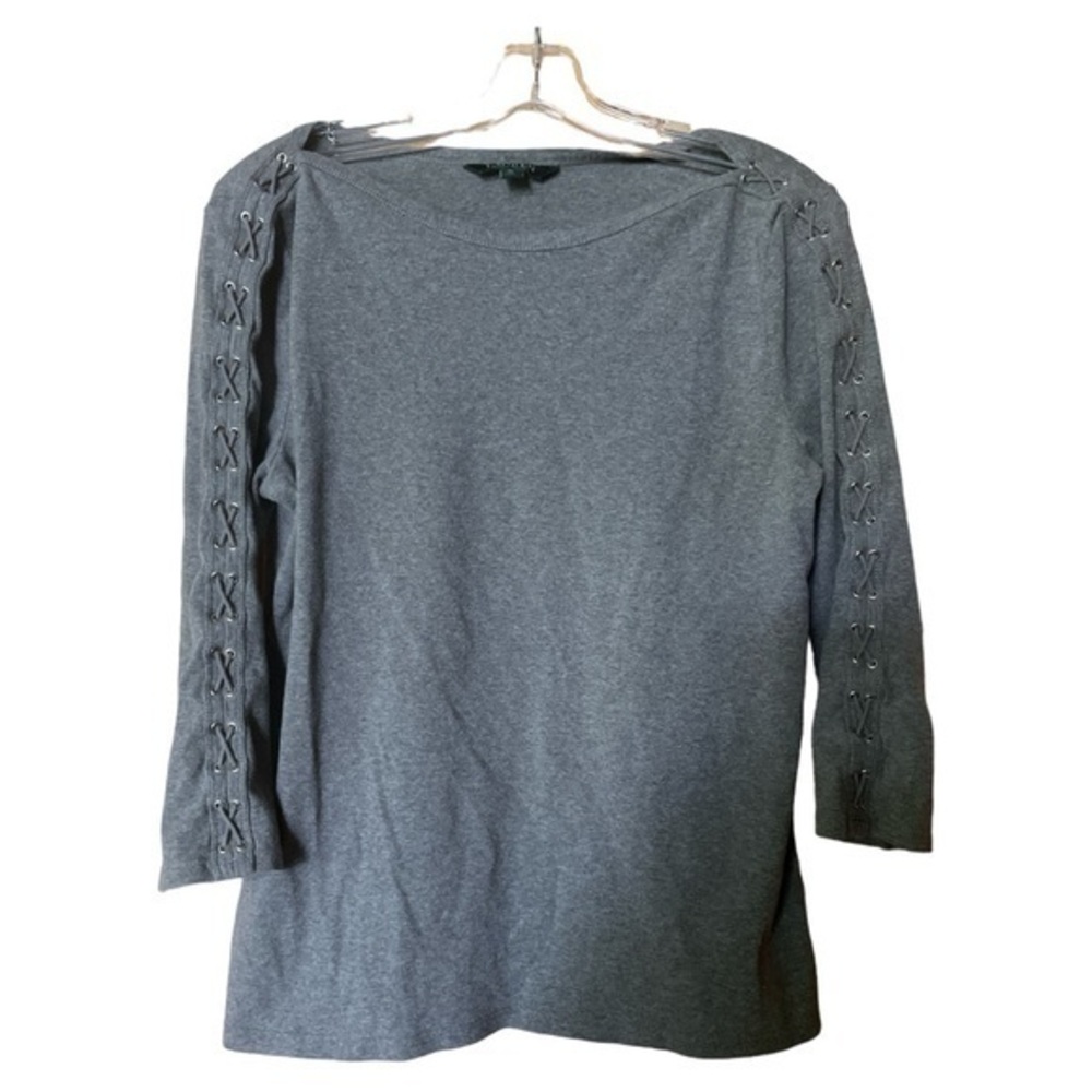 Lauren Ralph Lauren Boat Neck Lace Up Sleeve 3/4 Top Gray Women’s Size XL